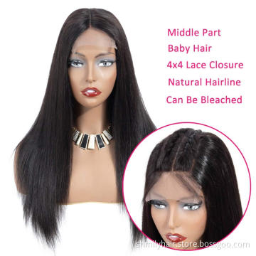 Wholesale Price Virgin Cuticle Aligned Hair Pre Plucked Human Hair Lace Wig With Black Women Raw Brazilian Hair Lace Closure Wig